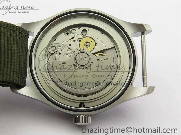 MIROTIME 0207 Fashionable Pilot IW326801 SS MK 1:1 Best Edition Black Dial on Green Nylon Strap MIYOTA 7122